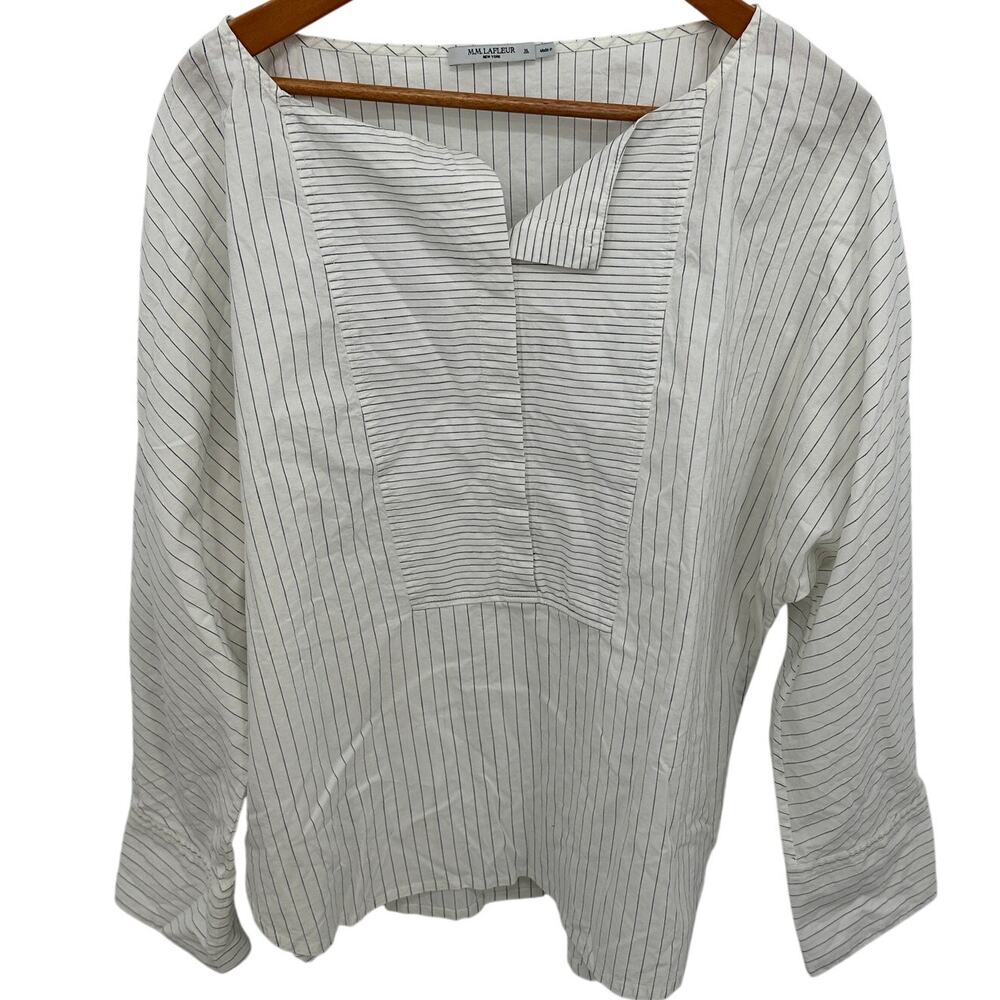 M.M. LaFluer Stripe Linen Cotton Blend Poplin Top // XL